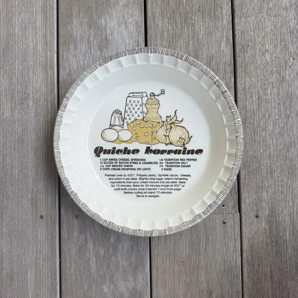 VTG 1983 Royal China By Jeanette Recipe Quiche Lorraine 11” Pie Plate Cottage